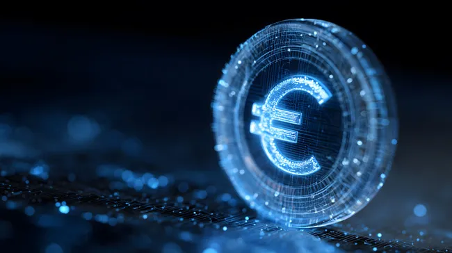 Digitaler Euro: Futuristisches 3D-Konzept mit Neonlicht