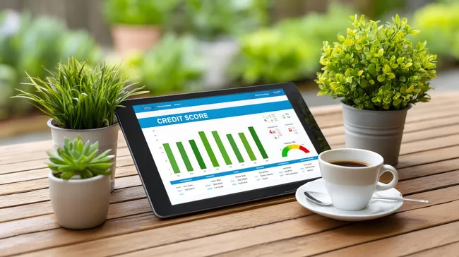 Digitaler Finanzcheck auf Tablet im Garten