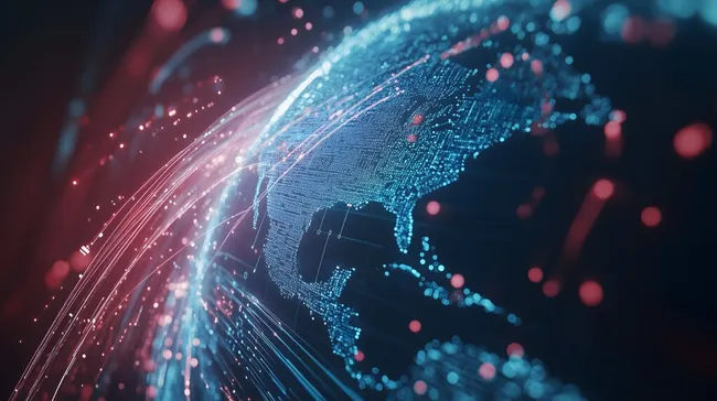 Digitaler Globus mit Datenstromvisualisierung