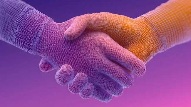Digitaler Handschlag: Symbol für Technologie und Zusammenarbeit