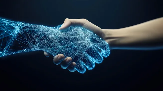 Digitaler Handschlag - Vernetzter Austausch in Zukunftstechnologie
