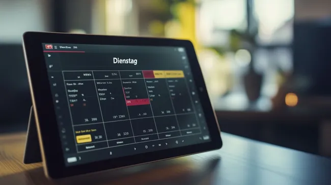 Digitaler Kalender-Tablet mit Dienstag-Planung