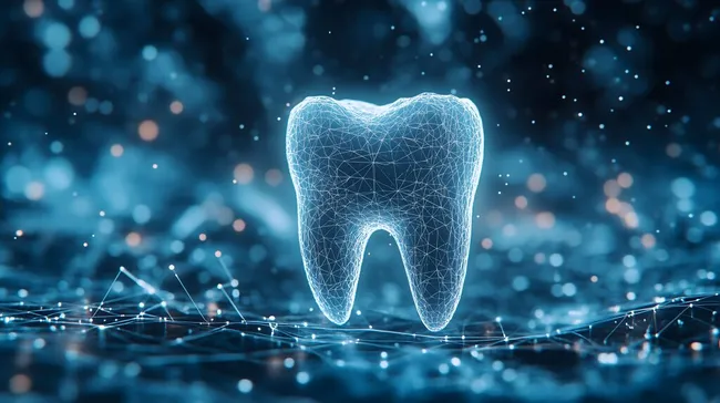 Digitaler Zahn auf futuristischem Hintergrund