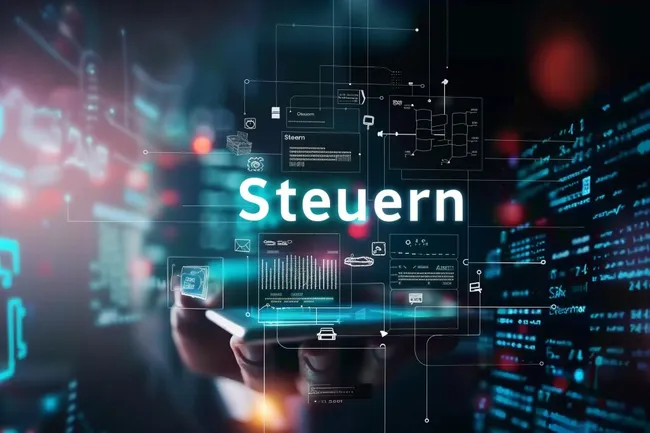 Digitales Datentransport-Konzept mit Steuern-Schriftzug