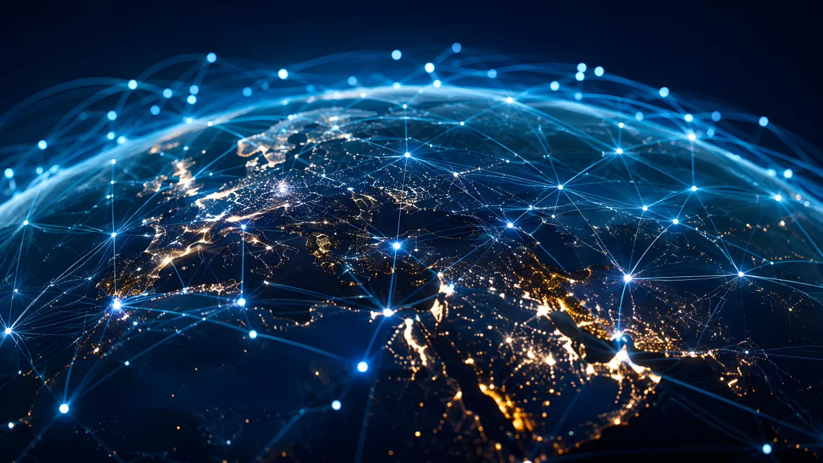 Digitales Erdnetz mit leuchtenden Verbindungslinien