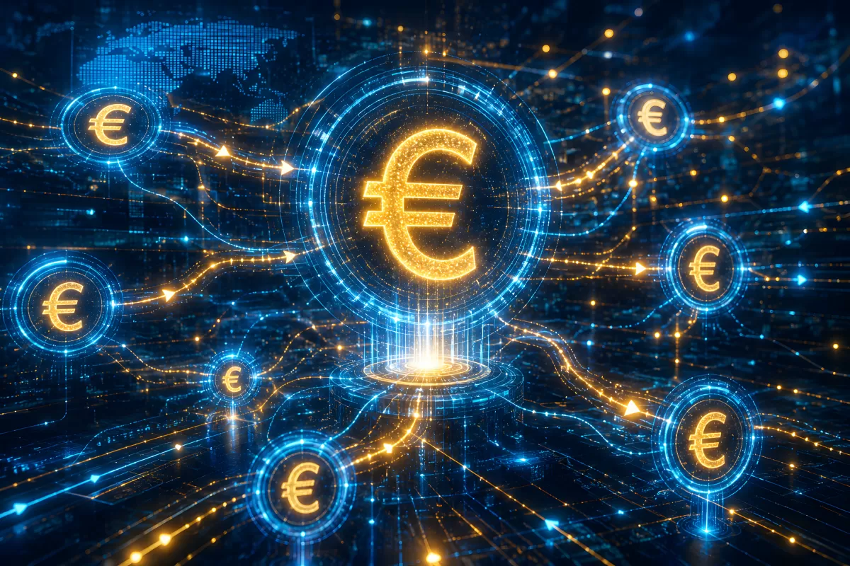 Digitales Euro-Netzwerk mit leuchtenden Verbindungen