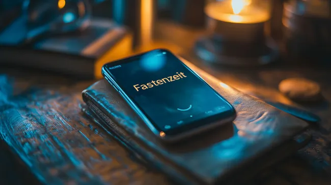 Digitales Fasten auf stilvollem Holztisch