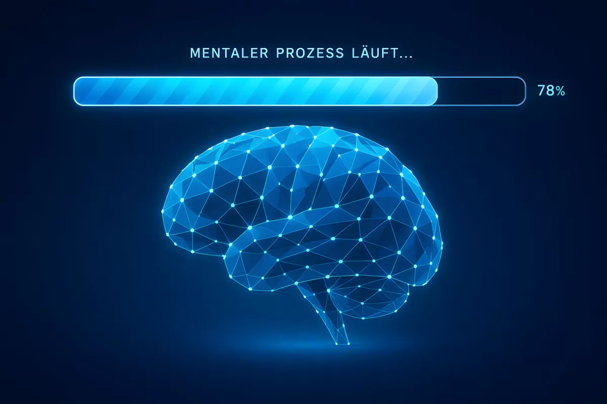 Digitales Gehirn mit Ladebalken und Netzwerkstruktur