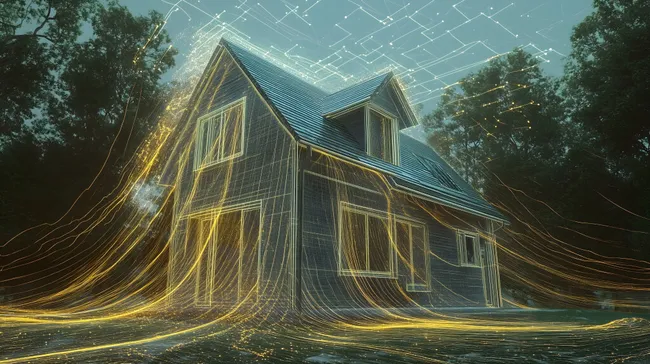 Digitales Landhaus mit leuchtenden Energie-Adern