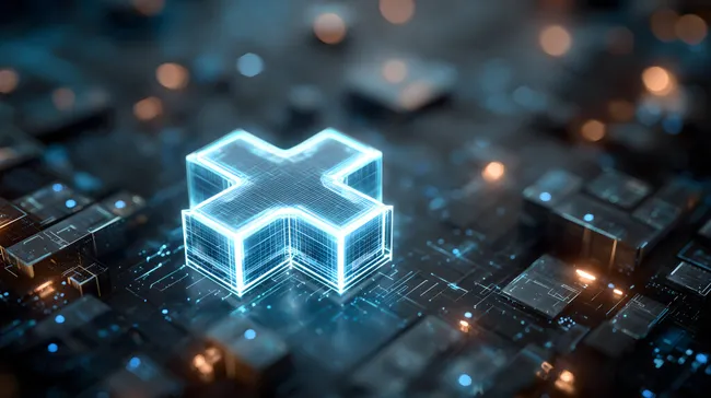 Digitales Medizinsymbol in futuristischer Umgebung