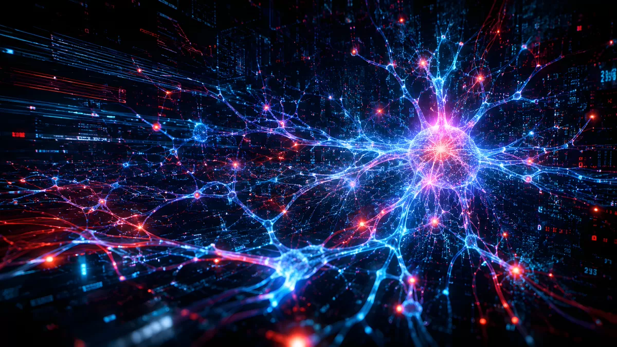 Digitales Nervennetz mit leuchtenden Synapsen