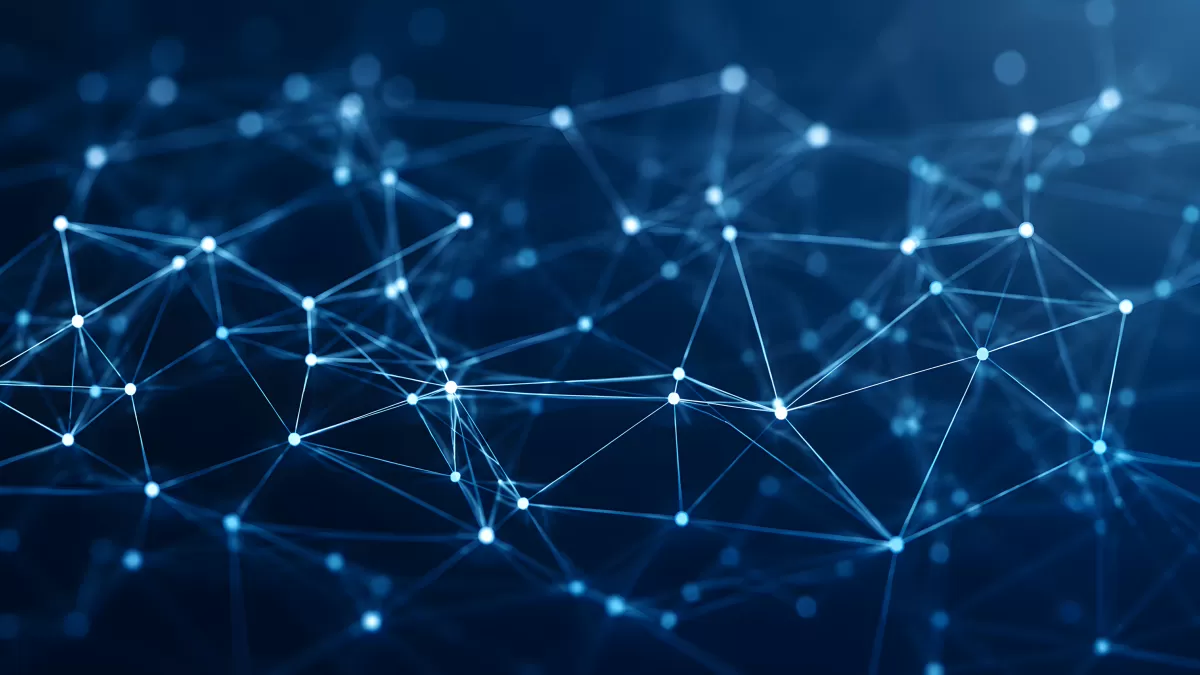 Digitales Netzwerk mit leuchtenden Knotenpunkten in Blau