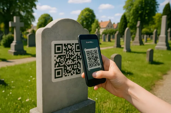 Digitalisierung auf dem Friedhof: QR-Code am Grabstein
