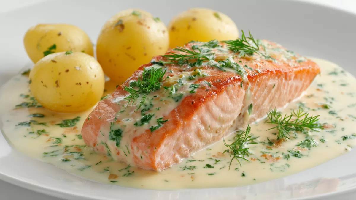 Dillcreme-Lachsfilet mit zarten Salzkartoffeln