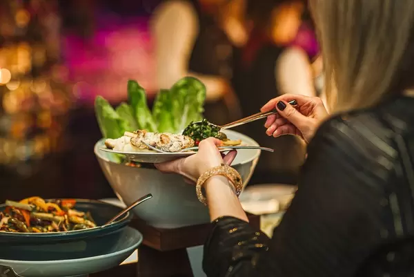 Diner Dish Asorti Picking At Hotel Restaurant