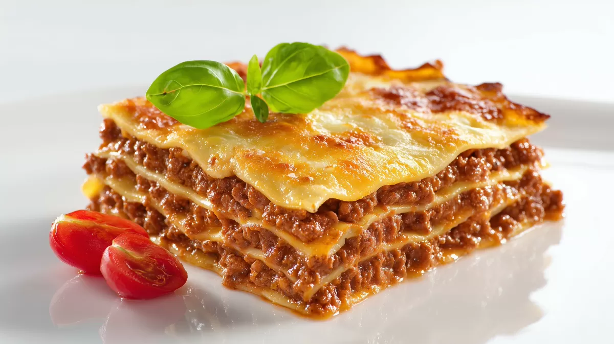 Dinkel Lasagne Blätter mit Bolognese und Basilikum