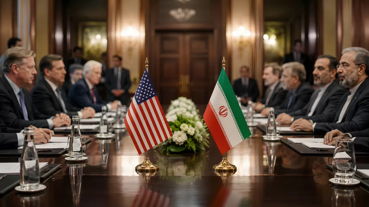 Diplomatische Verhandlungen zwischen USA und Iran am Konferenztisch