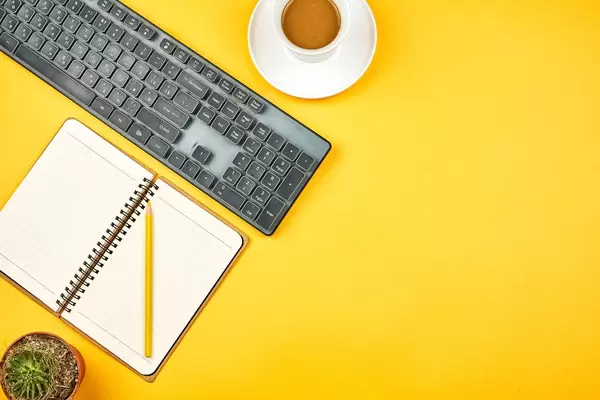 Directly above shot of bright office workplace