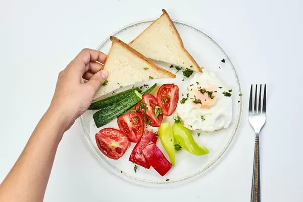 Directly above shot of nutritious breakfast in plate
