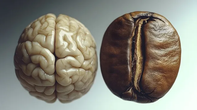 Direkte Gegenüberstellung von Gehirn und Kaffeebohne