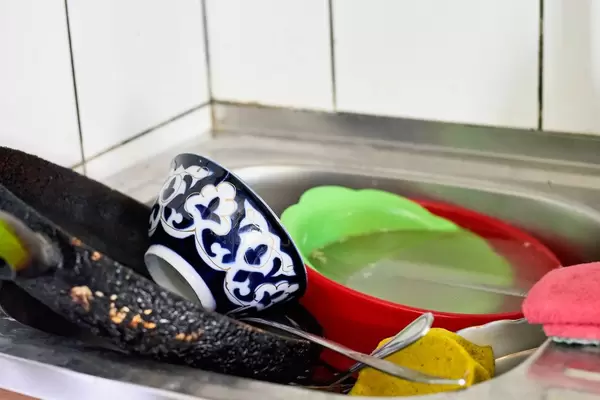 Dirty dishes in a sink