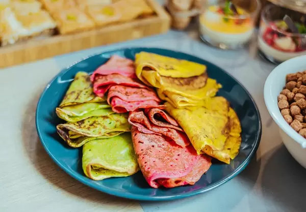 Dish of Colorful Pancakes