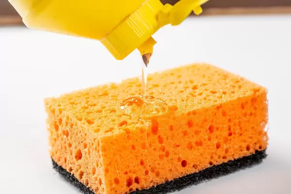 Dishwashing detergent and a sponge