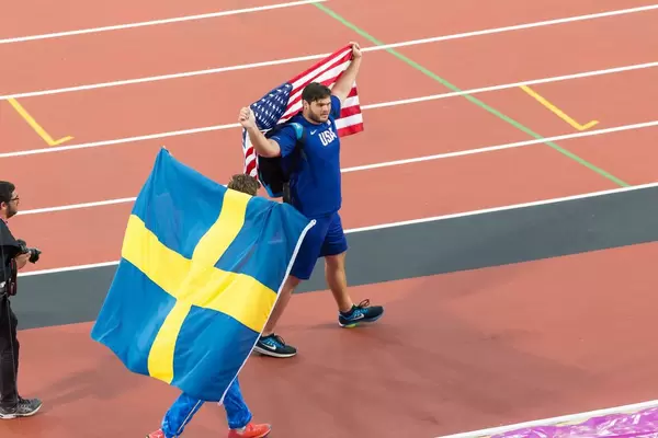 Diskuswerfer Daniel Stahl und Mason Finley bei den  IAAF Leichtathletik-Weltmeisterschaften 2017 in London