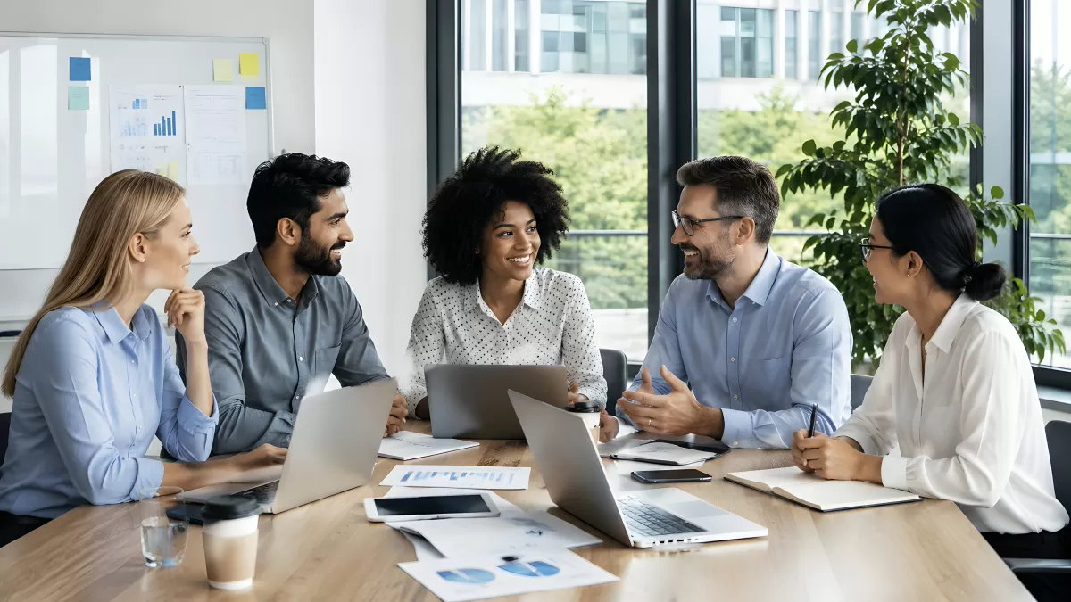 Diverse Gruppe beim Teammeeting im modernen Büro