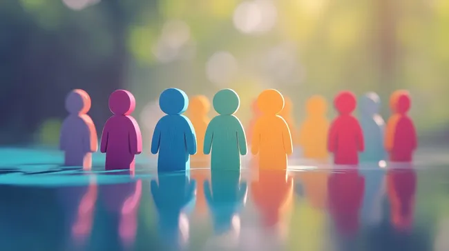 Diverse Holzfiguren für Teamwork und Inklusion