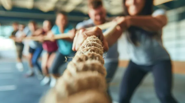 Diverse Personen beim Tauziehen-Wettbewerb