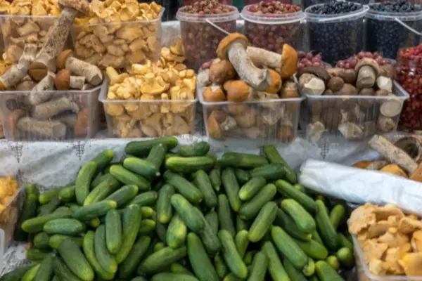 Diverse Pilze am Danilovsky Market in Moskau