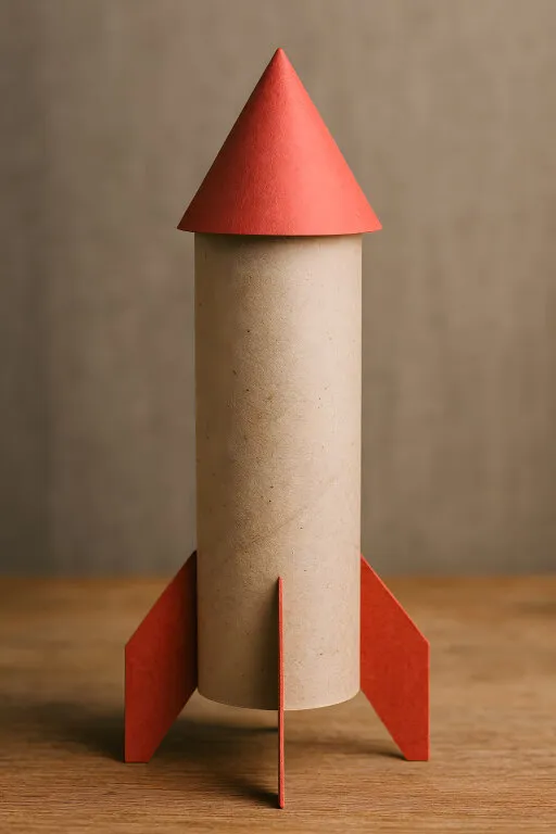 DIY-Rakete aus Papprolle mit roter Spitze