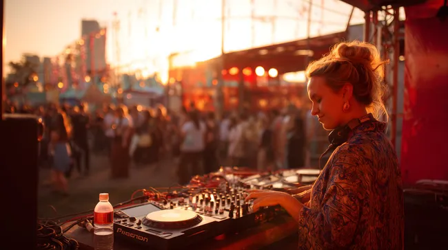 DJ-Auftritt bei Sommerfestival bei Sonnenuntergang