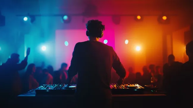 DJ-Pult auf Neon-Party mit dynamischer Beleuchtung