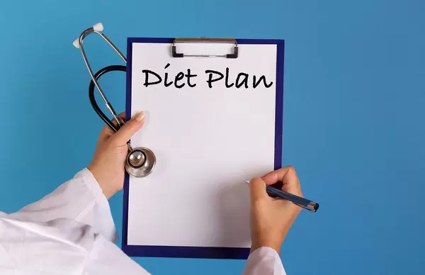 Doctor holding clipboard with Diet plan text