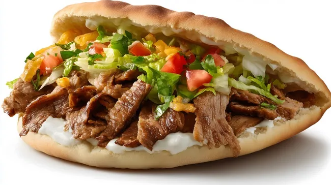 Dönerspieß mit frischem Salat im Fladenbrot