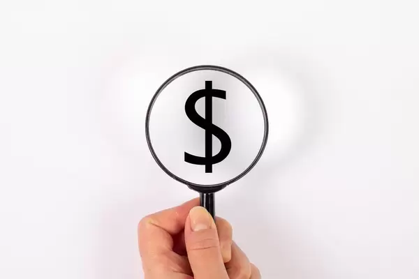 Dollar sign under magnifying glass