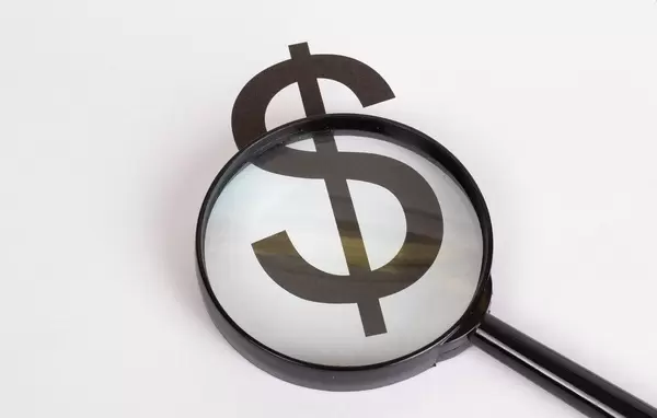 Dollar symbol under magnifying glass