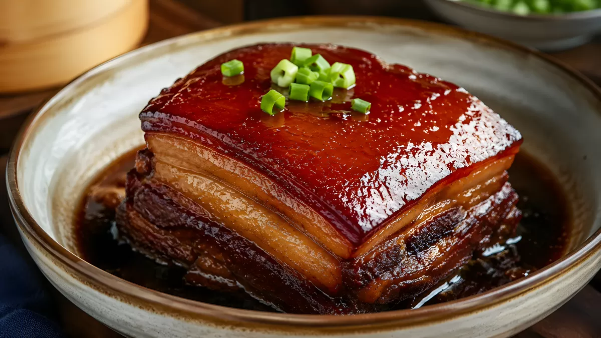 Dongpo-Pork mit Sojaglasur in Keramikschale