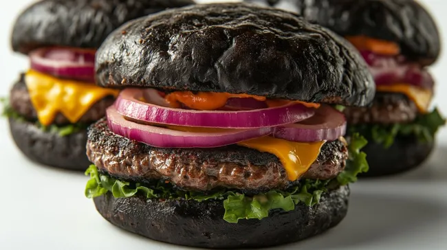 Doppelter Burger mit schwarzem Brötchen und Käse