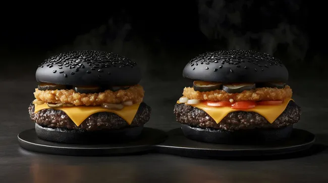 Doppelter schwarzer Burger mit Käse und Zwiebeln