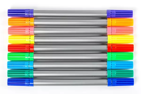 Double-sided multicolored markers, top view