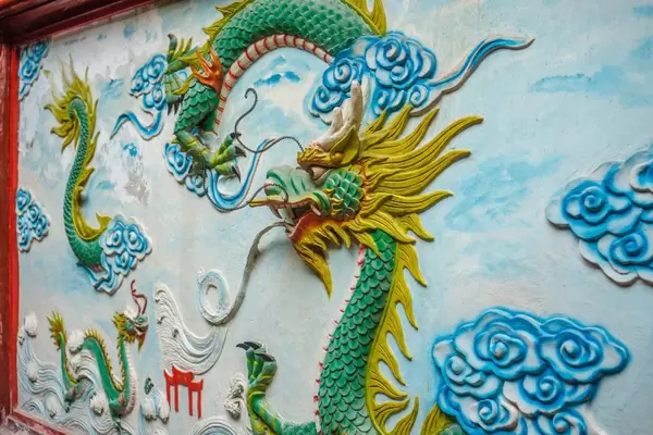 Dragon Engraving in On Lang Pagoda in Chinatown Saigon