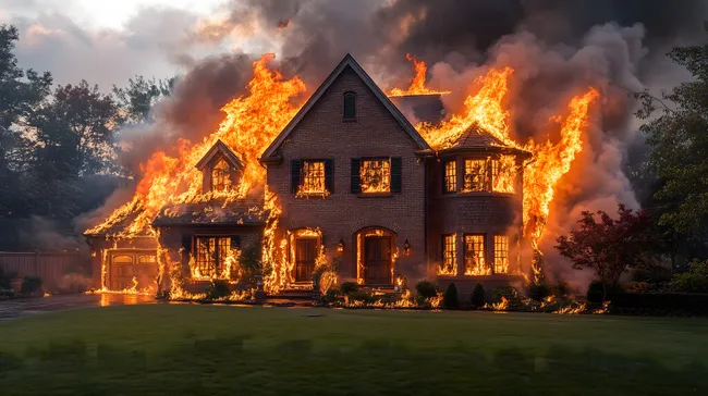 Dramatisch brennendes Landhaus im Sturm
