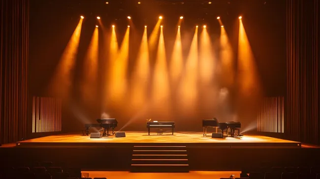 Dramatische Bühnenbeleuchtung mit Musikinstrumenten