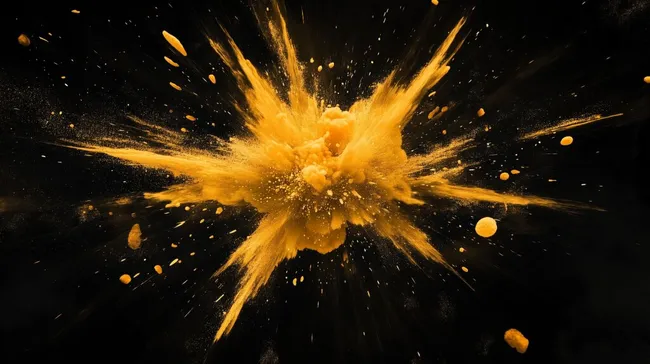 Dramatische gelbe Explosion auf schwarzem Hintergrund