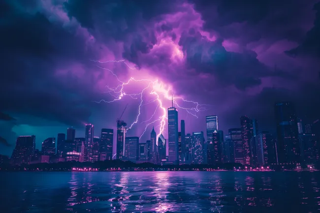 Dramatische Gewitter-Skyline über Großstadt