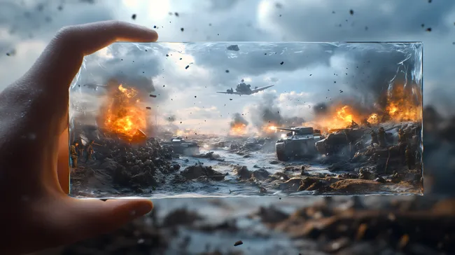 Dramatische Kriegslandschaft in Glaswürfel eingeschlossen