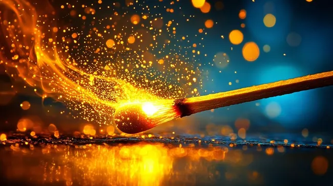 Dramatische Makroaufnahme einer brennenden Streichholzflamme